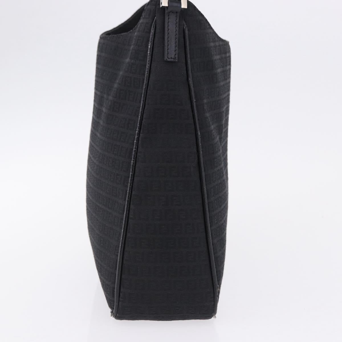FENDI Zucchino Canvas Shoulder Bag Black Silver 8BR169 Auth 192840