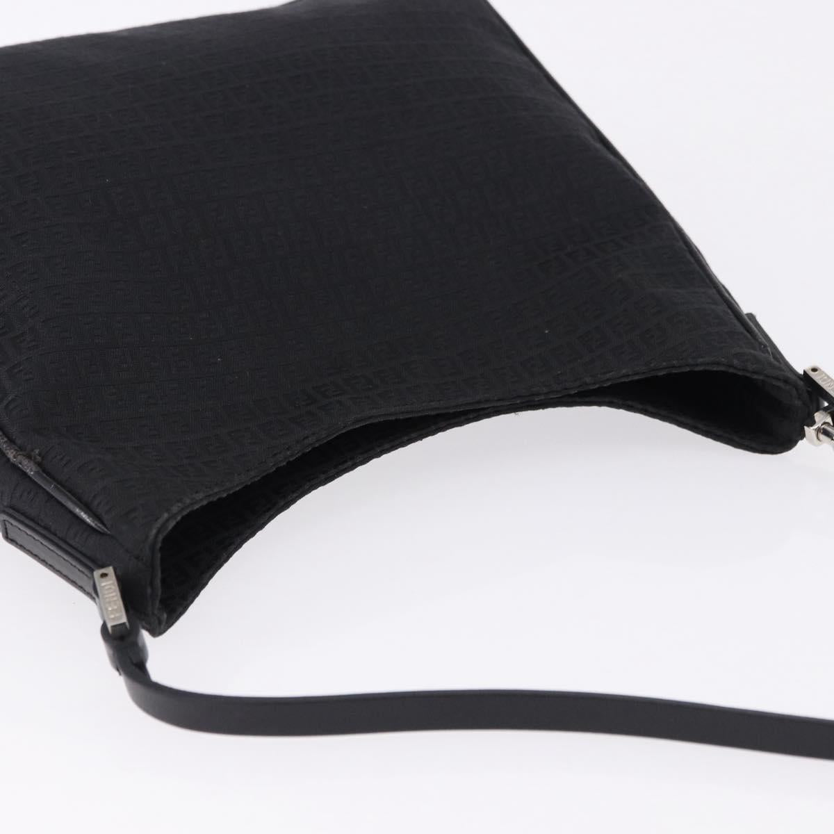 FENDI Zucchino Canvas Shoulder Bag Black Silver 8BR169 Auth 192840