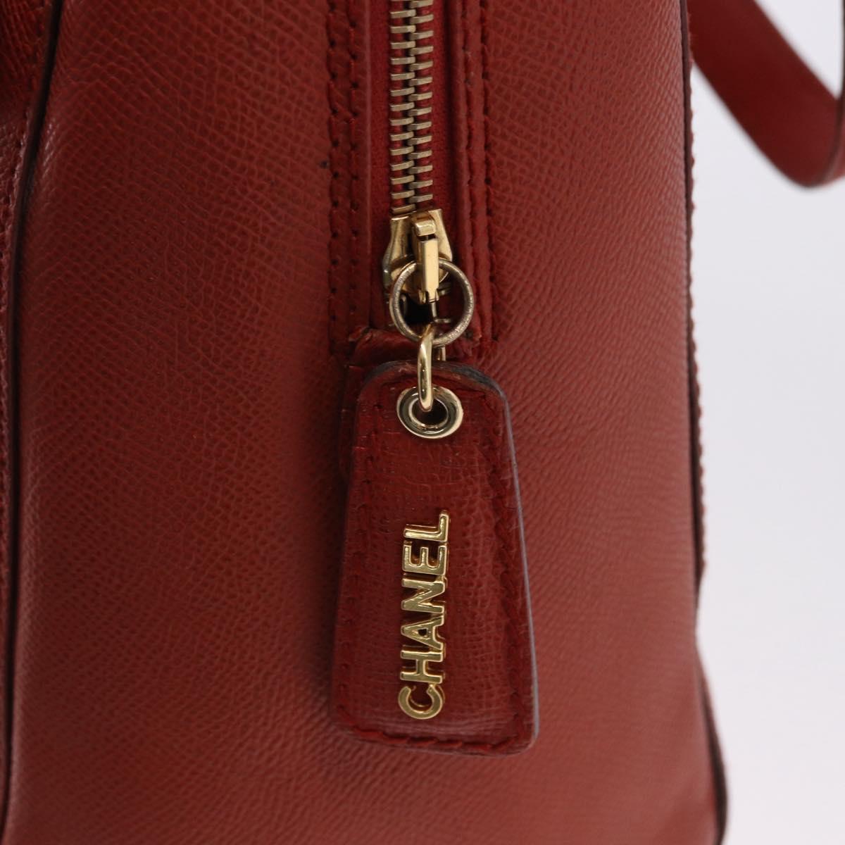 CHANEL Tote Bag Leather Orange Gold Tone CC Auth 192841