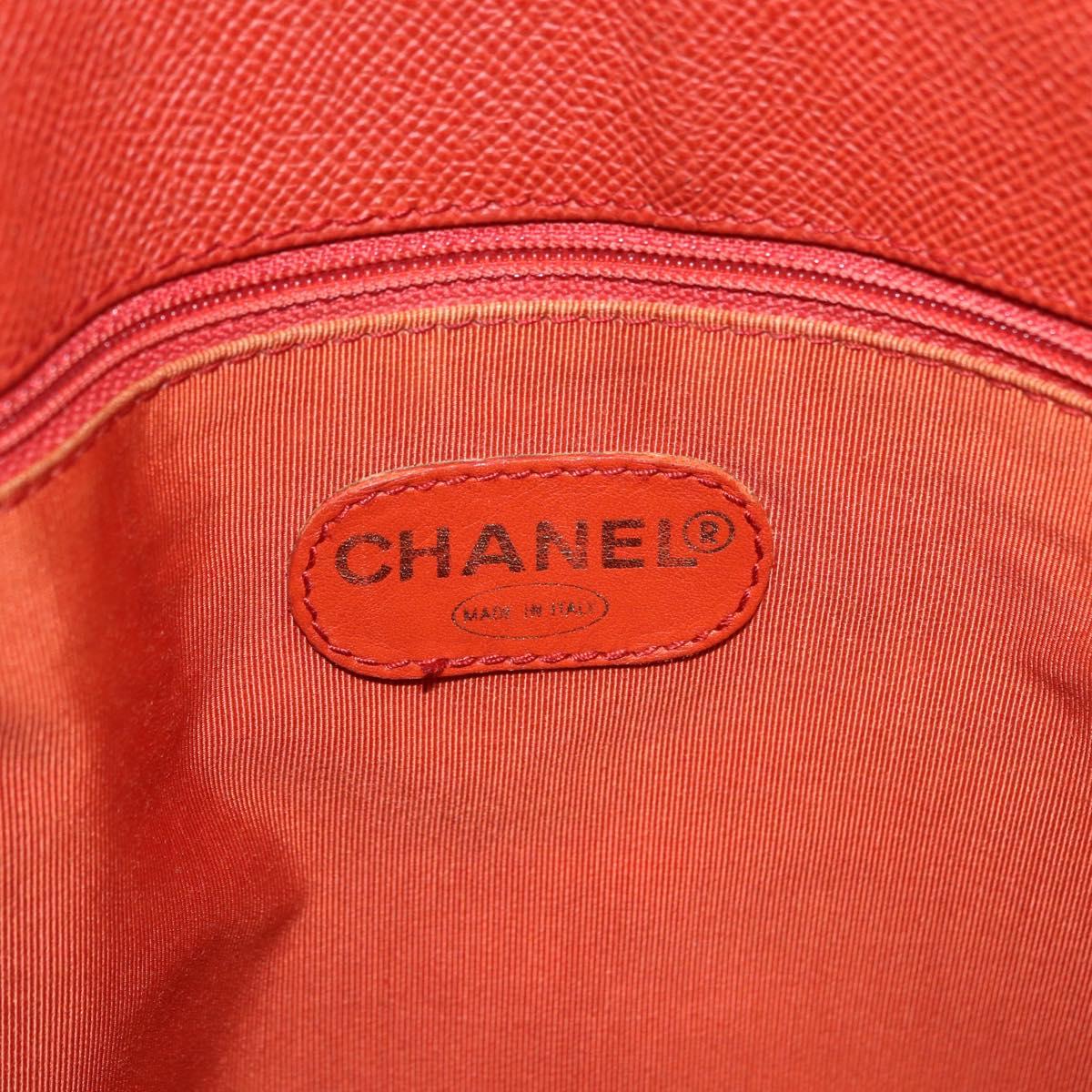 CHANEL Tote Bag Leather Orange Gold Tone CC Auth 192841