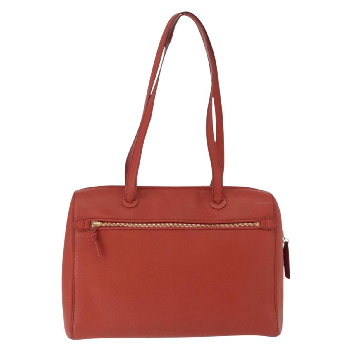 CHANEL Tote Bag Leather Orange Gold Tone CC Auth 192841