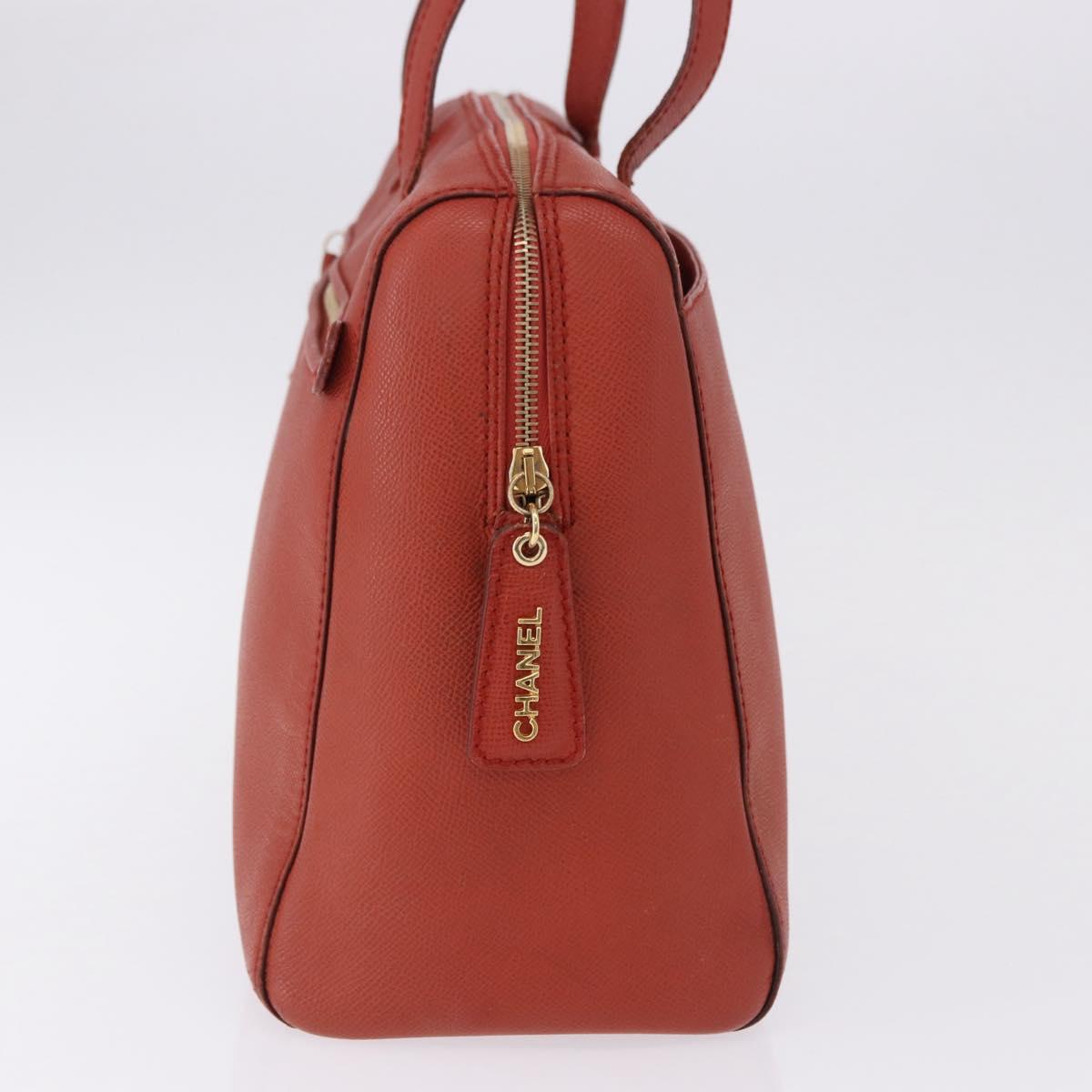 CHANEL Tote Bag Leather Orange Gold Tone CC Auth 192841