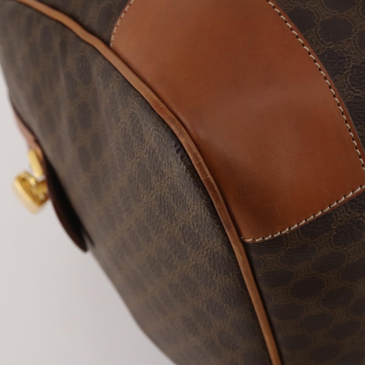 CELINE Macadam Boston Bag PVC Leather Brown Gold Tone Auth 192843A