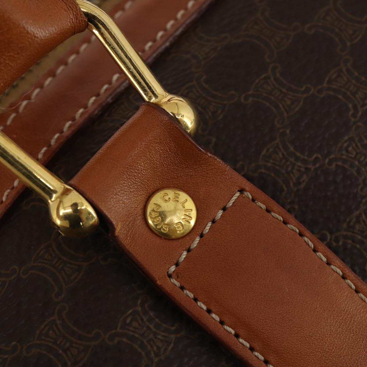 CELINE Macadam Boston Bag PVC Leather Brown Gold Tone Auth 192843A