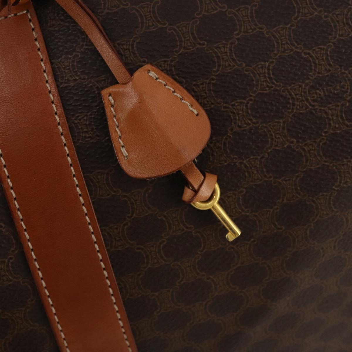 CELINE Macadam Boston Bag PVC Leather Brown Gold Tone Auth 192843A