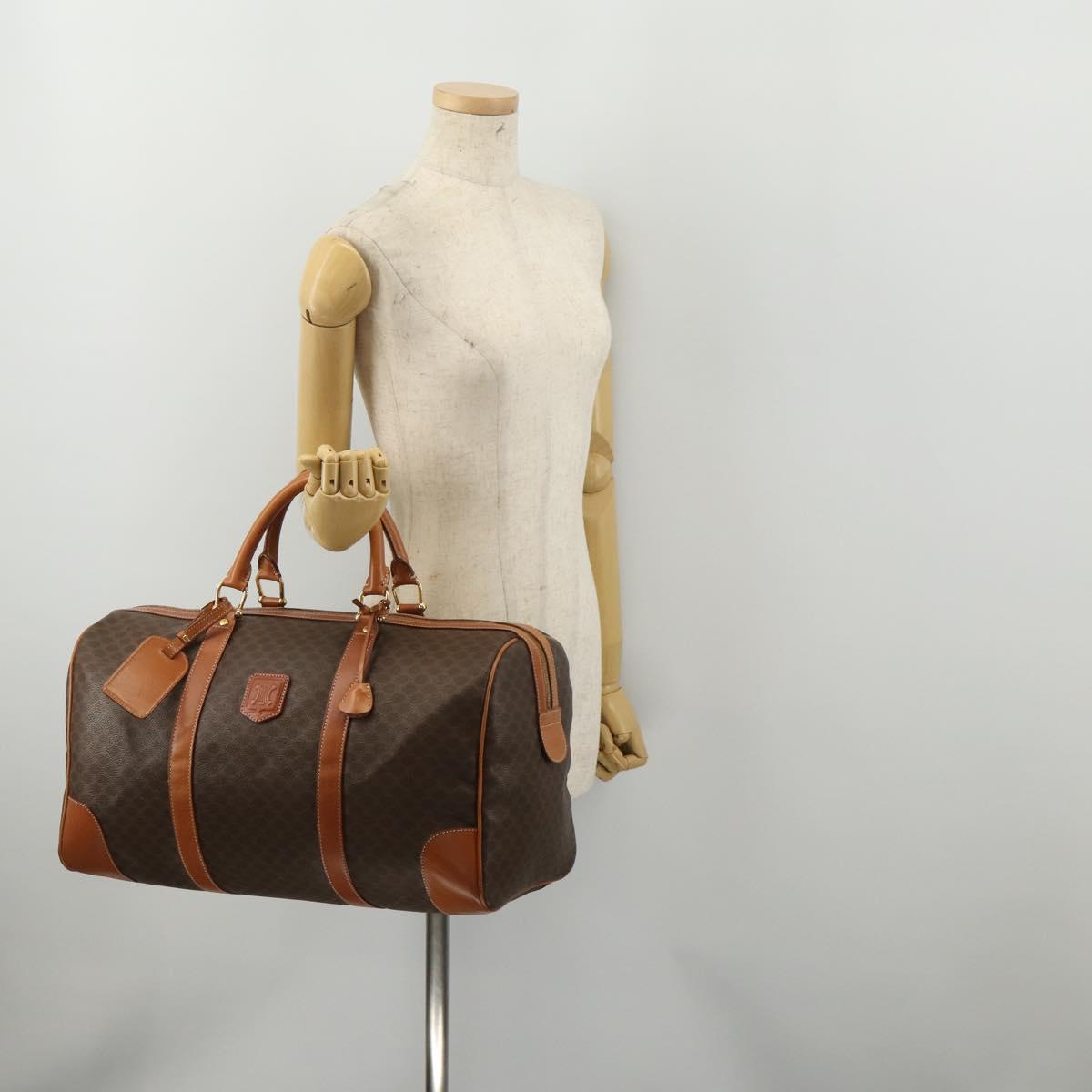 CELINE Macadam Boston Bag PVC Leather Brown Gold Tone Auth 192843A
