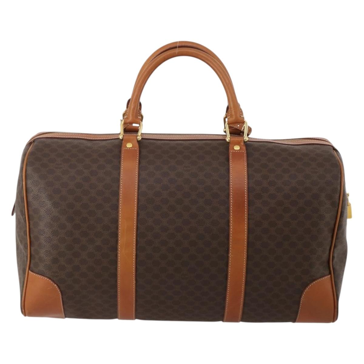 CELINE Macadam Boston Bag PVC Leather Brown Gold Tone Auth 192843A