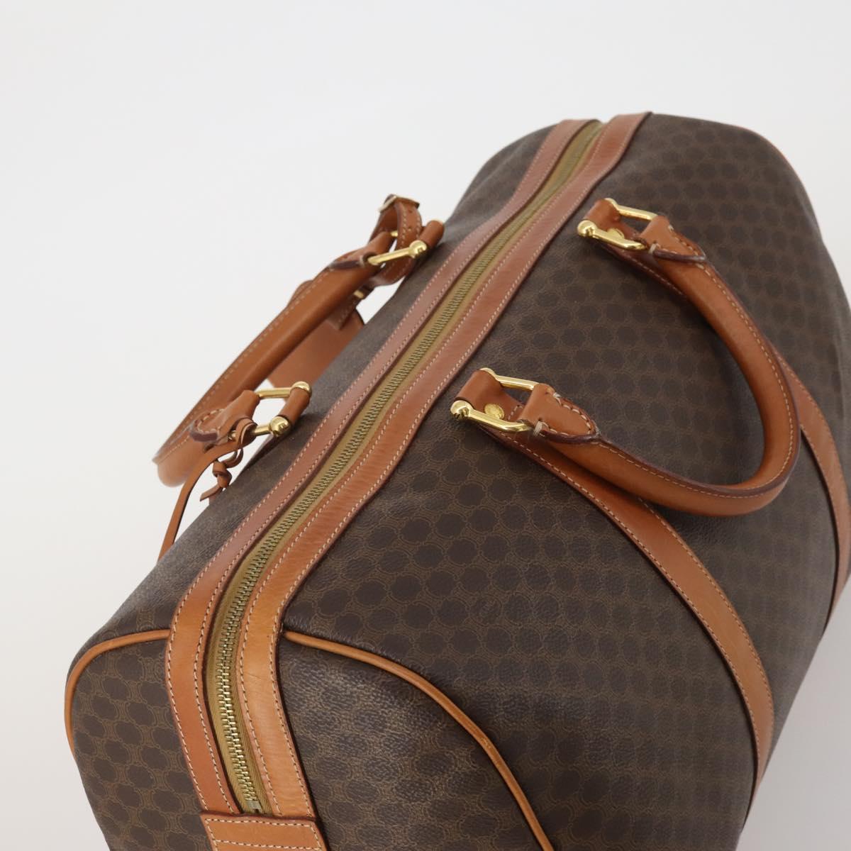 CELINE Macadam Boston Bag PVC Leather Brown Gold Tone Auth 192843A