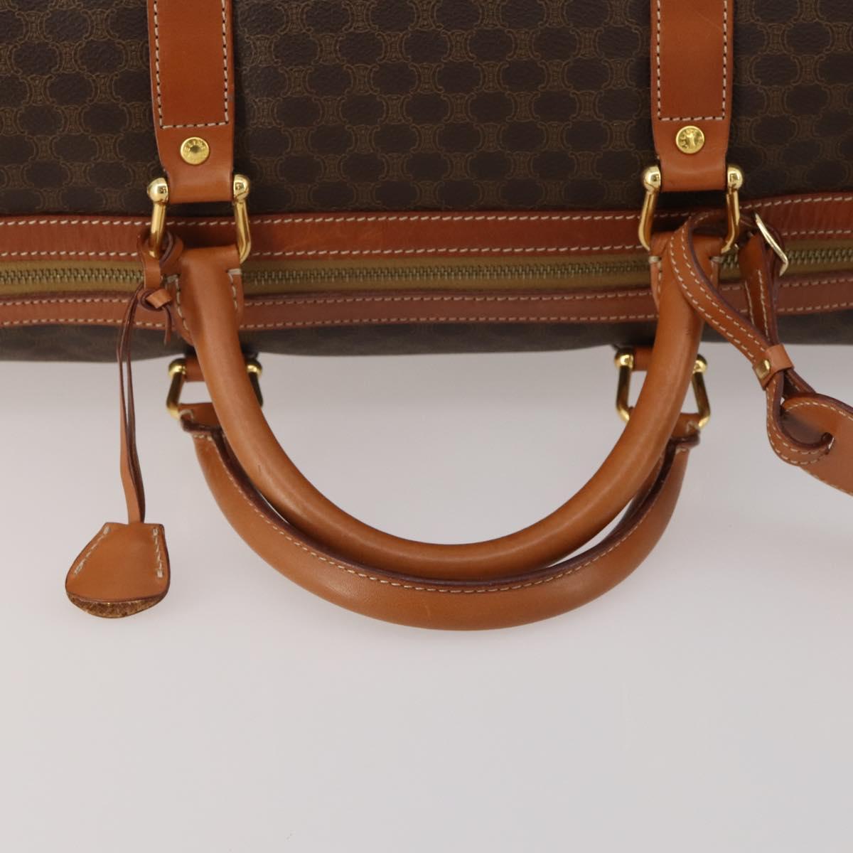 CELINE Macadam Boston Bag PVC Leather Brown Gold Tone Auth 192843A