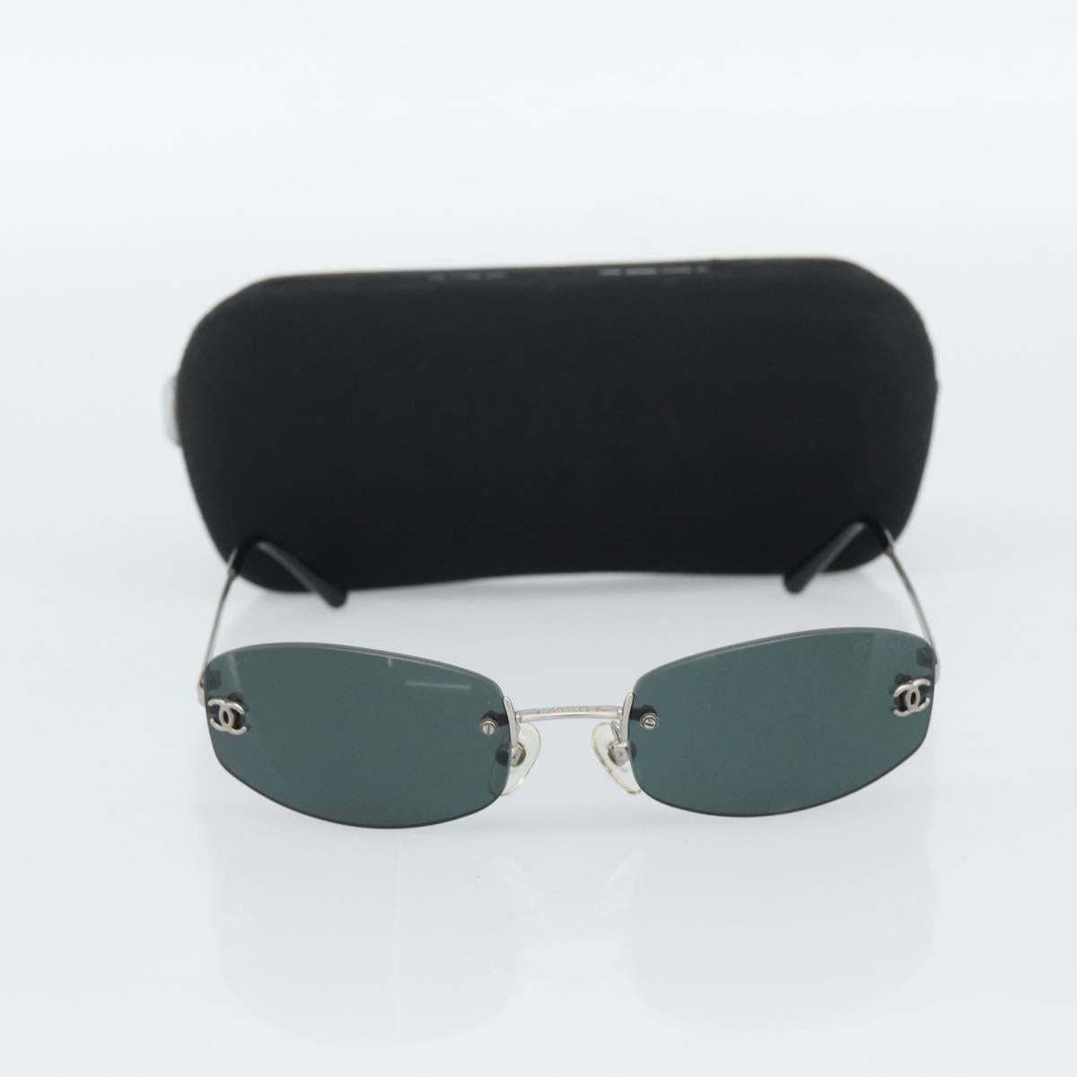 CHANEL COCO Mark Sunglasses Metal Silver Black CC Auth 192855M