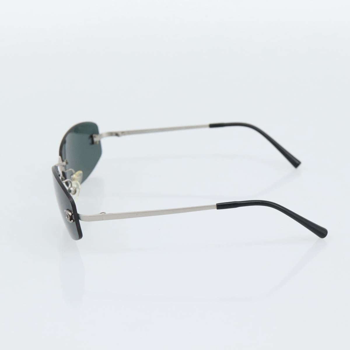 CHANEL COCO Mark Sunglasses Metal Silver Black CC Auth 192855M
