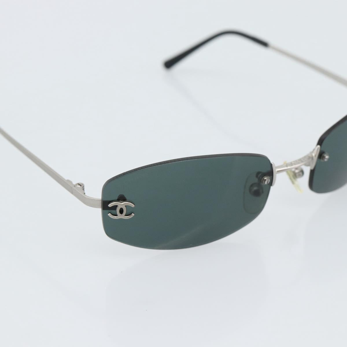 CHANEL COCO Mark Sunglasses Metal Silver Black CC Auth 192855M