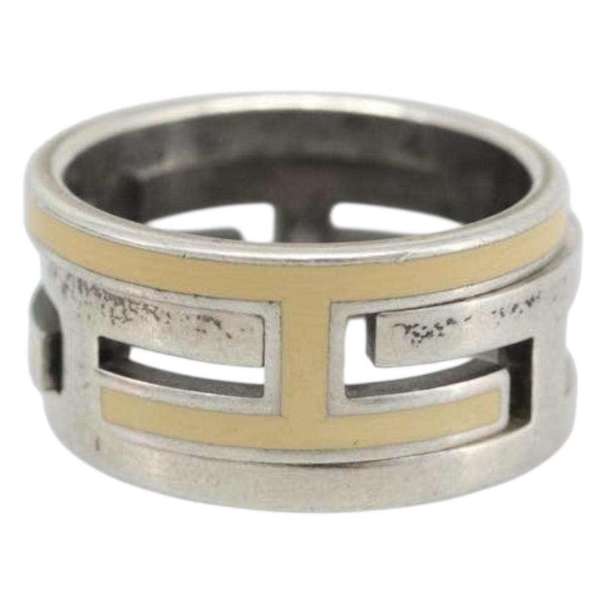 HERMES Move Ash Ring Ag925 Silver Beige Auth 192856M