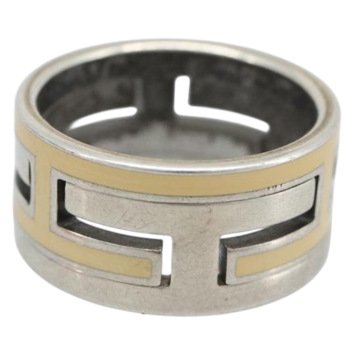 HERMES Move Ash Ring Ag925 Silver Beige Auth 192856M