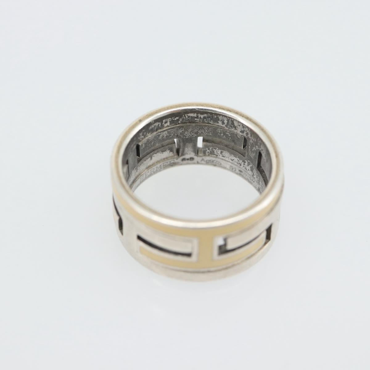 HERMES Move Ash Ring Ag925 Silver Beige Auth 192856M