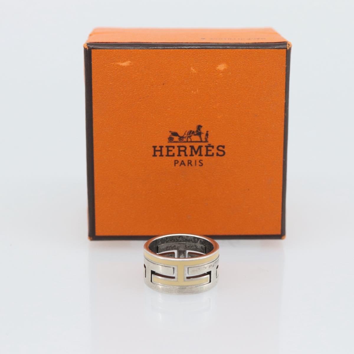 HERMES Move Ash Ring Ag925 Silver Beige Auth 192856M