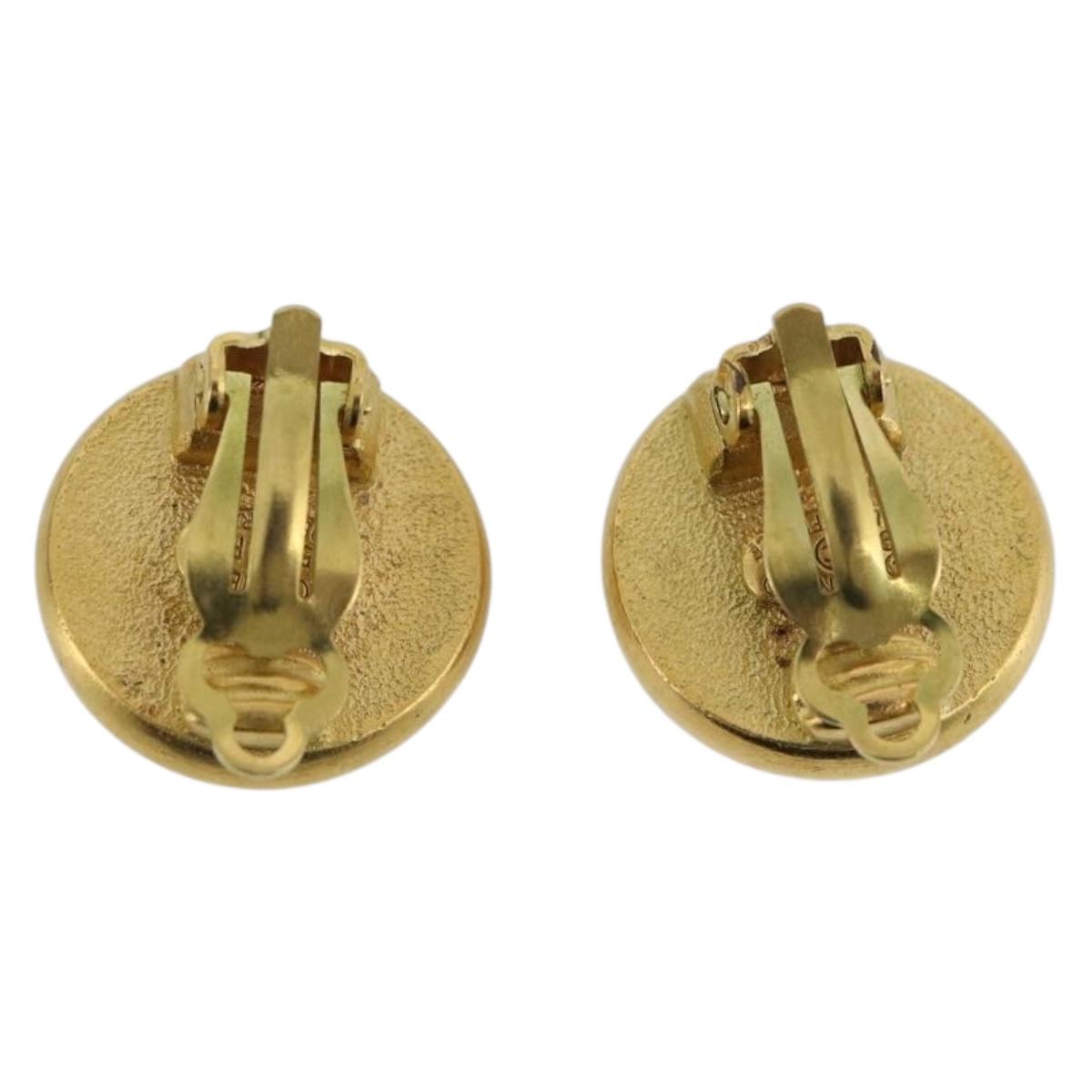 CHANEL Earring Metal Gold Tone Red CC Auth 192857V