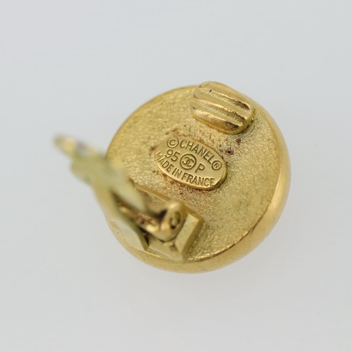 CHANEL Earring Metal Gold Tone Red CC Auth 192857V
