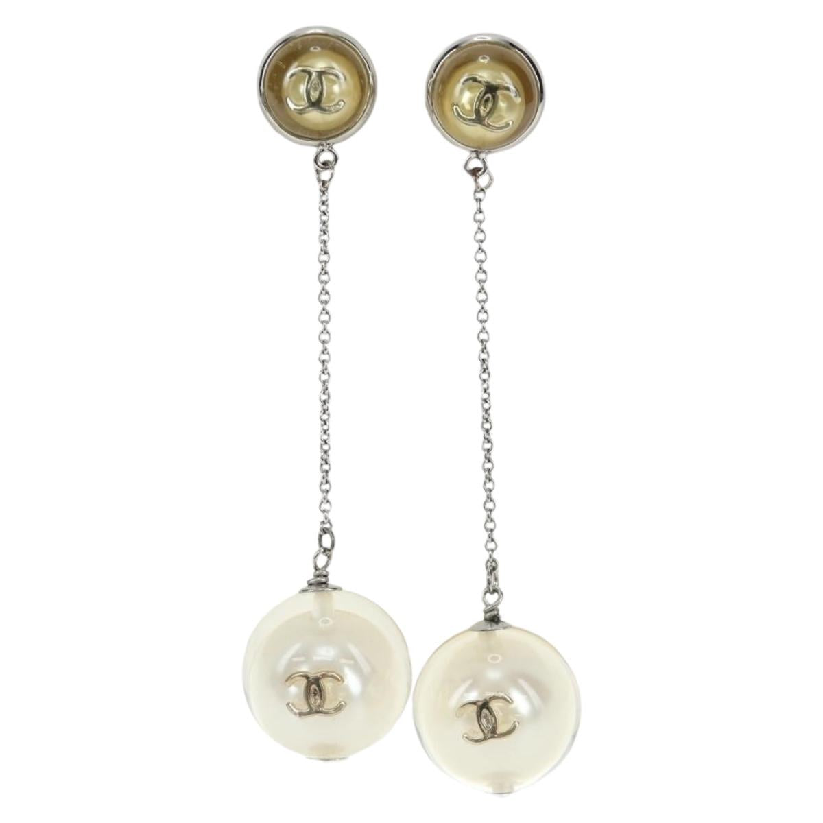 CHANEL Pierce Metal Silver Yellow CC Auth 192858V