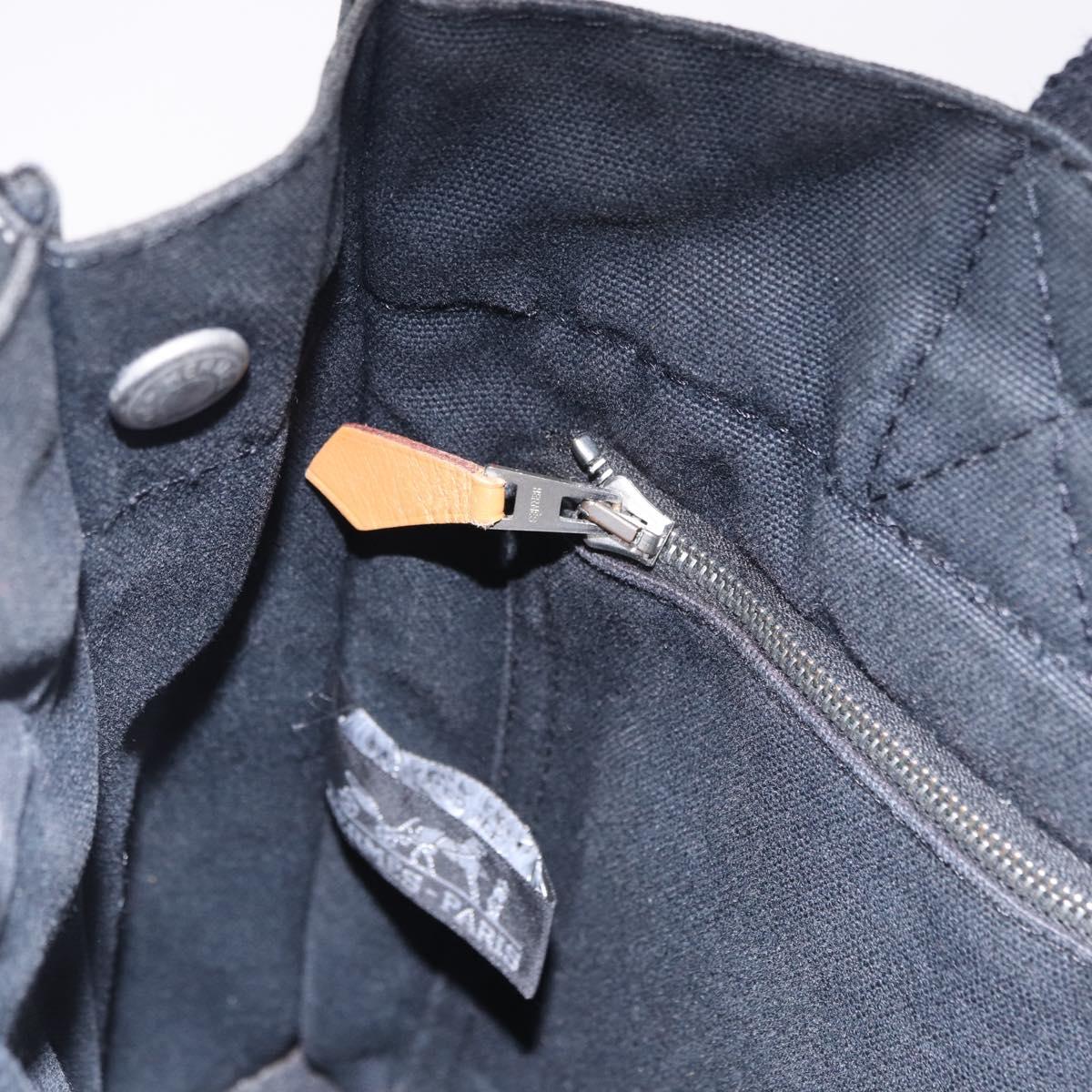 HERMES Fourre Tout PM Hand Bag Canvas Black Silver Auth 192872
