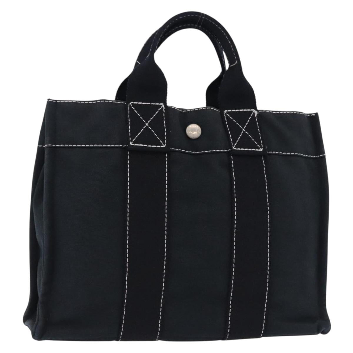 HERMES Fourre Tout PM Hand Bag Canvas Black Silver Auth 192872