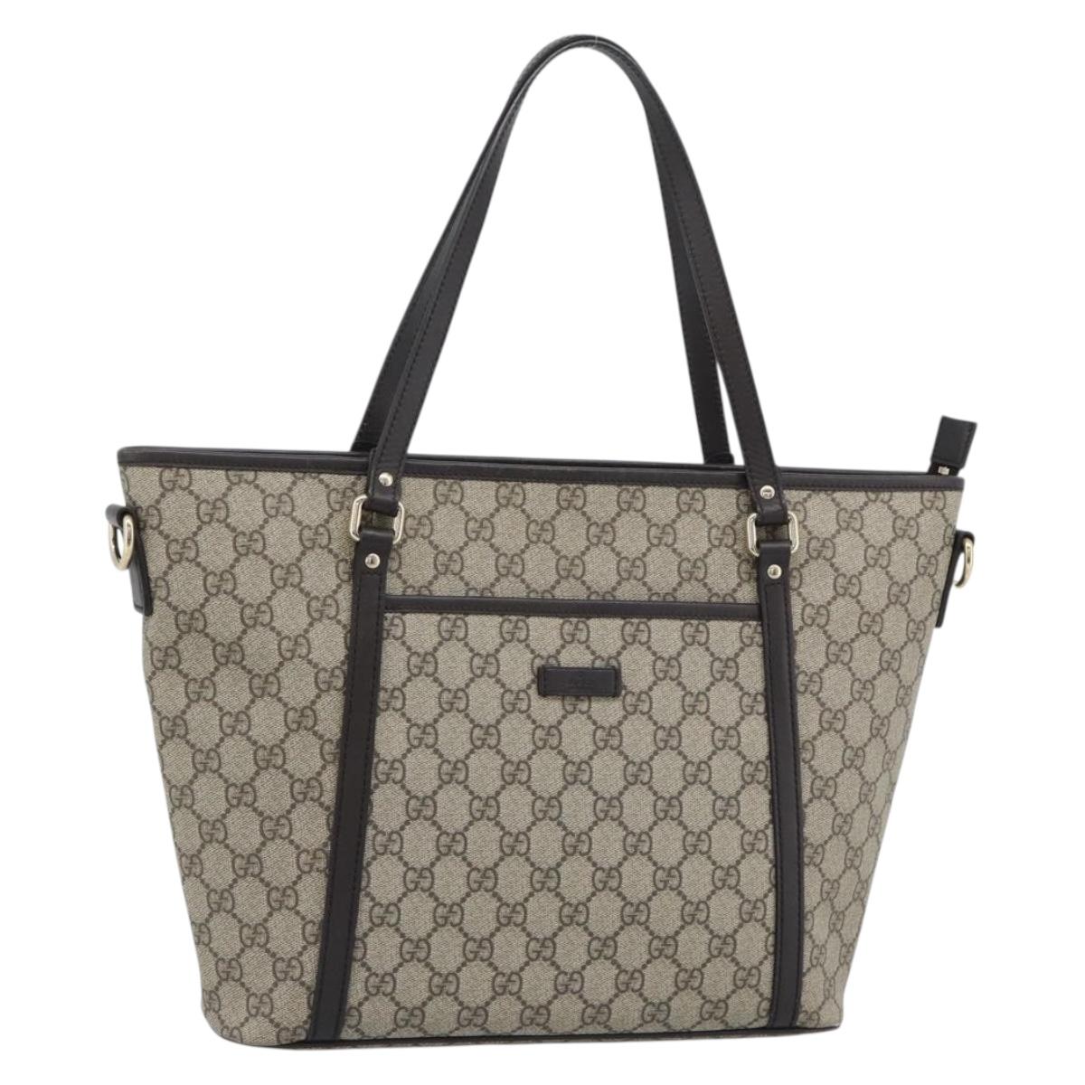 GUCCI GG Supreme Tote Bag PVC Leather Beige Gold Tone 388929 Auth 192875A