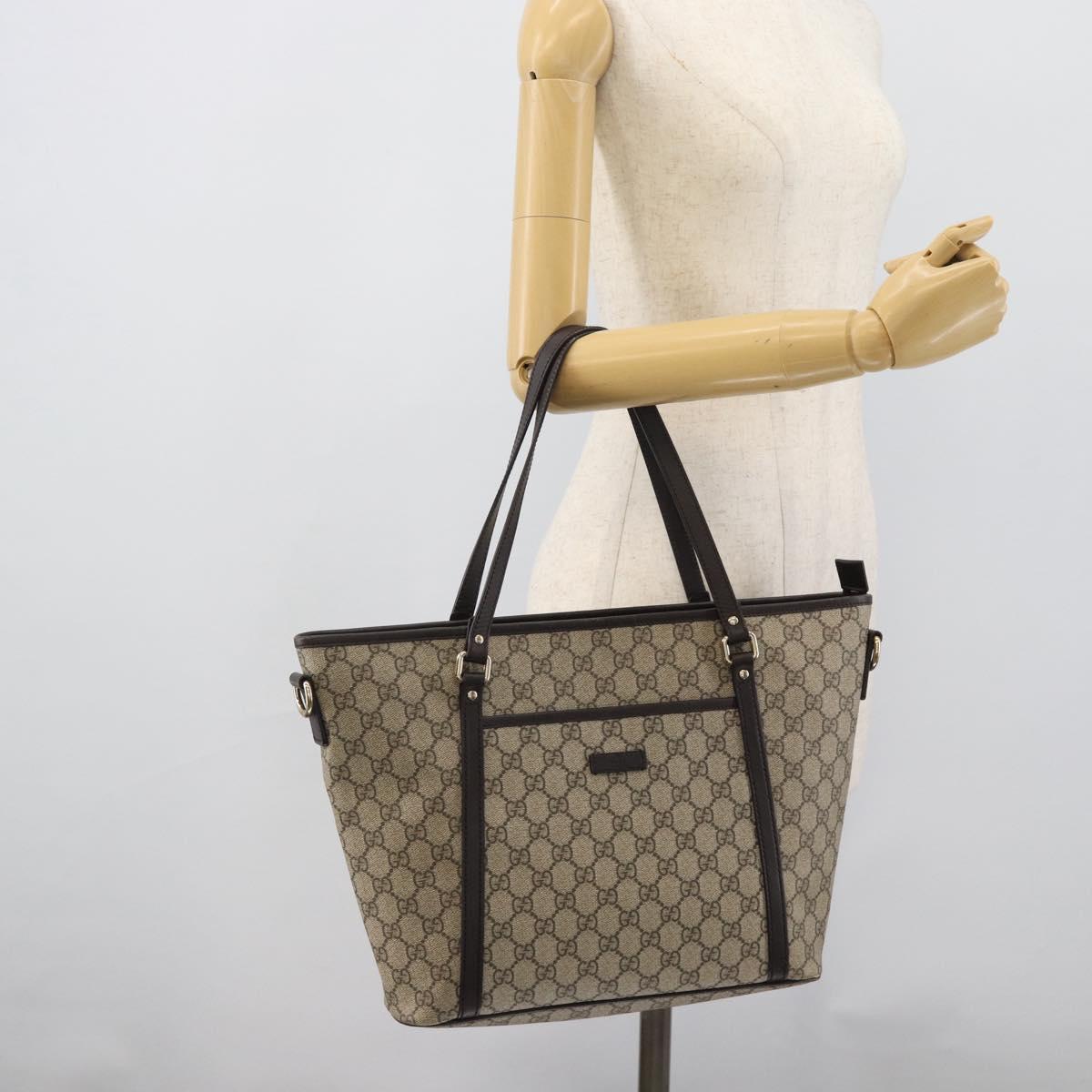 GUCCI GG Supreme Tote Bag PVC Leather Beige Gold Tone 388929 Auth 192875A