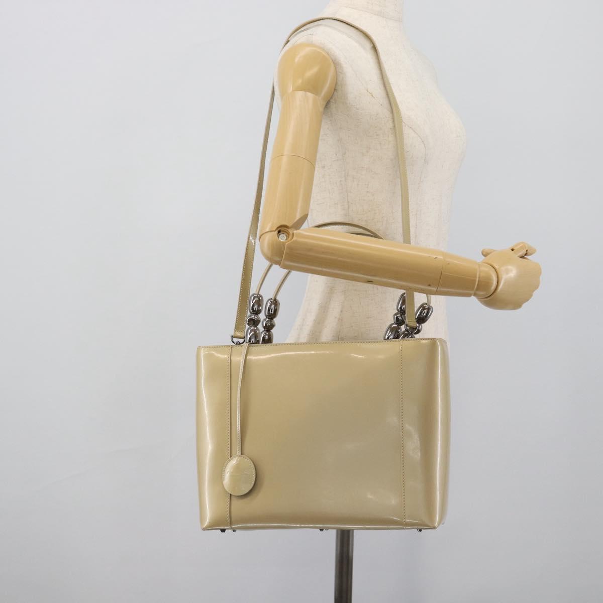 Christian Dior Maris Pearl Tote Bag Patent 2way Champagne Gold Auth 192876A