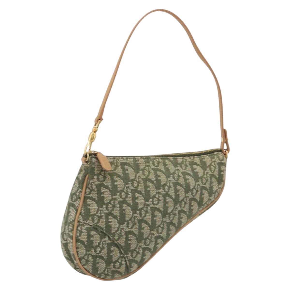 Christian Dior Trotter Canvas Saddle Pouch Khaki Gold Auth 192877V