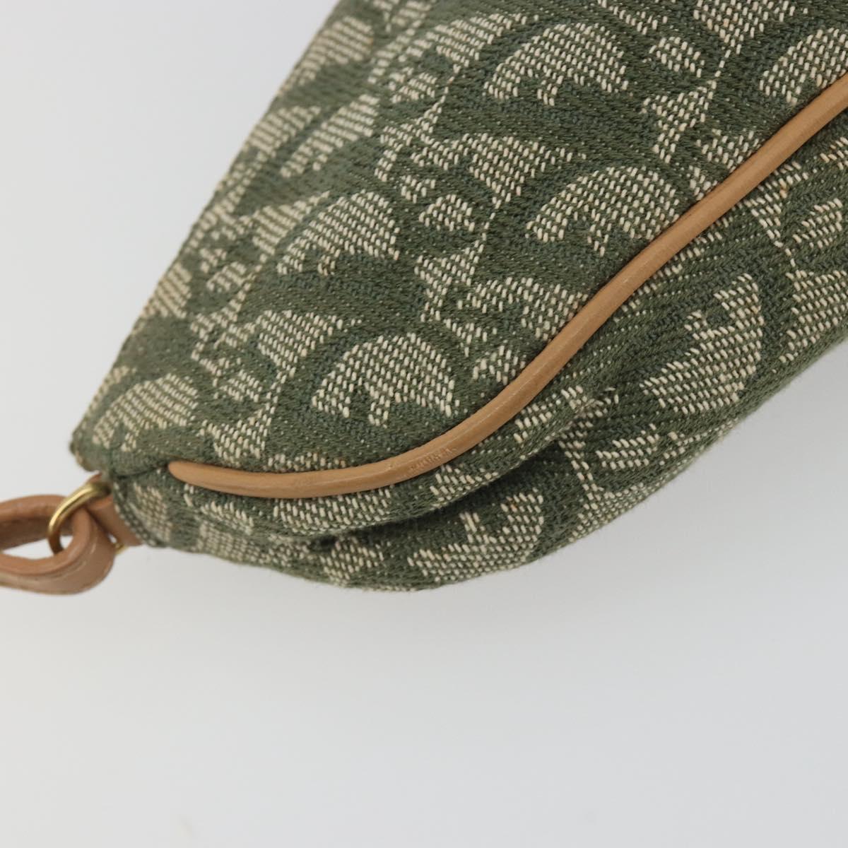 Christian Dior Trotter Canvas Saddle Pouch Khaki Gold Auth 192877V