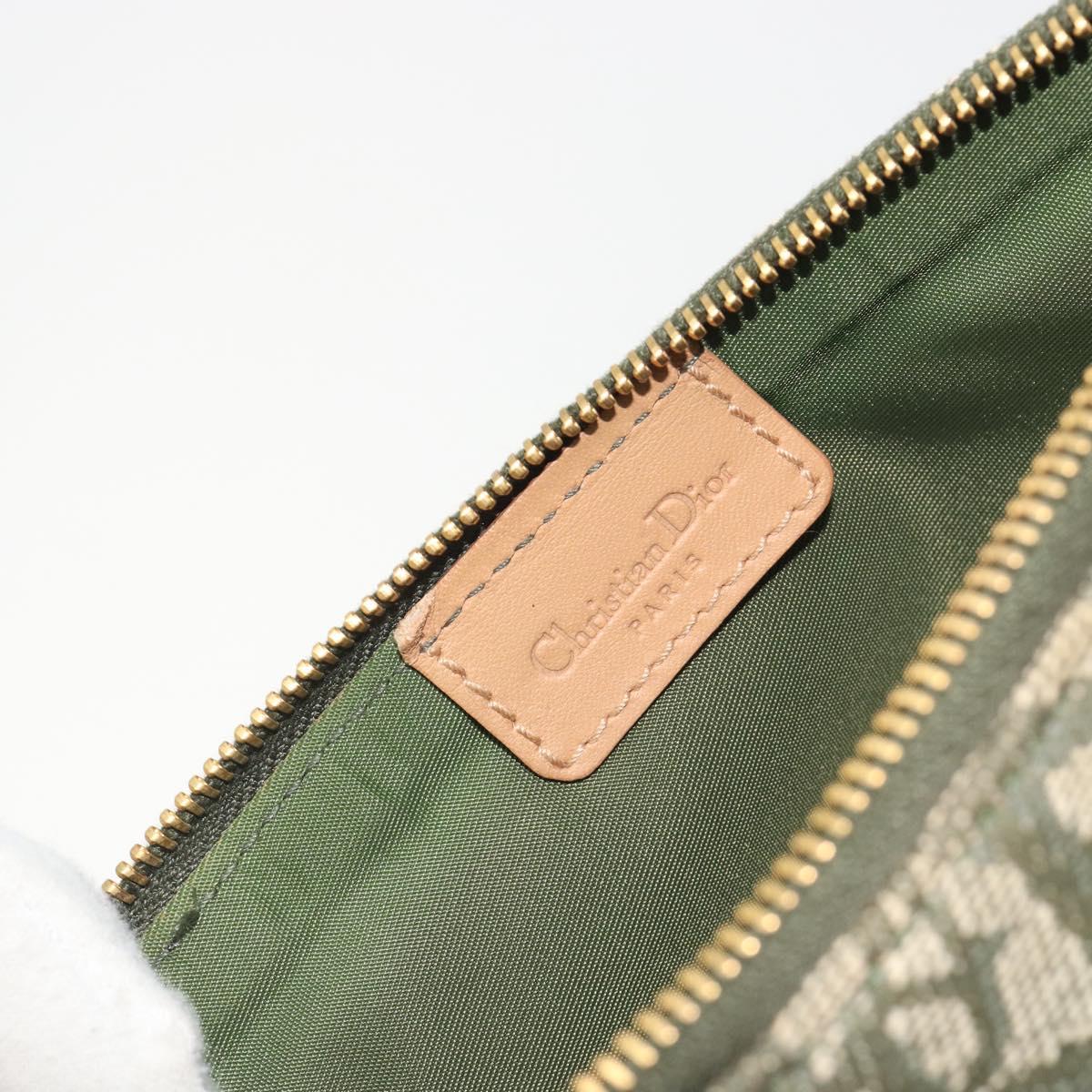 Christian Dior Trotter Canvas Saddle Pouch Khaki Gold Auth 192877V