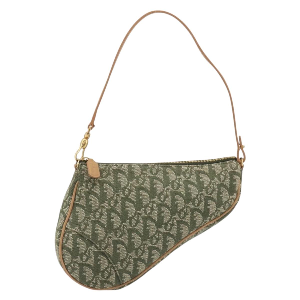 Christian Dior Trotter Canvas Saddle Pouch Khaki Gold Auth 192877V