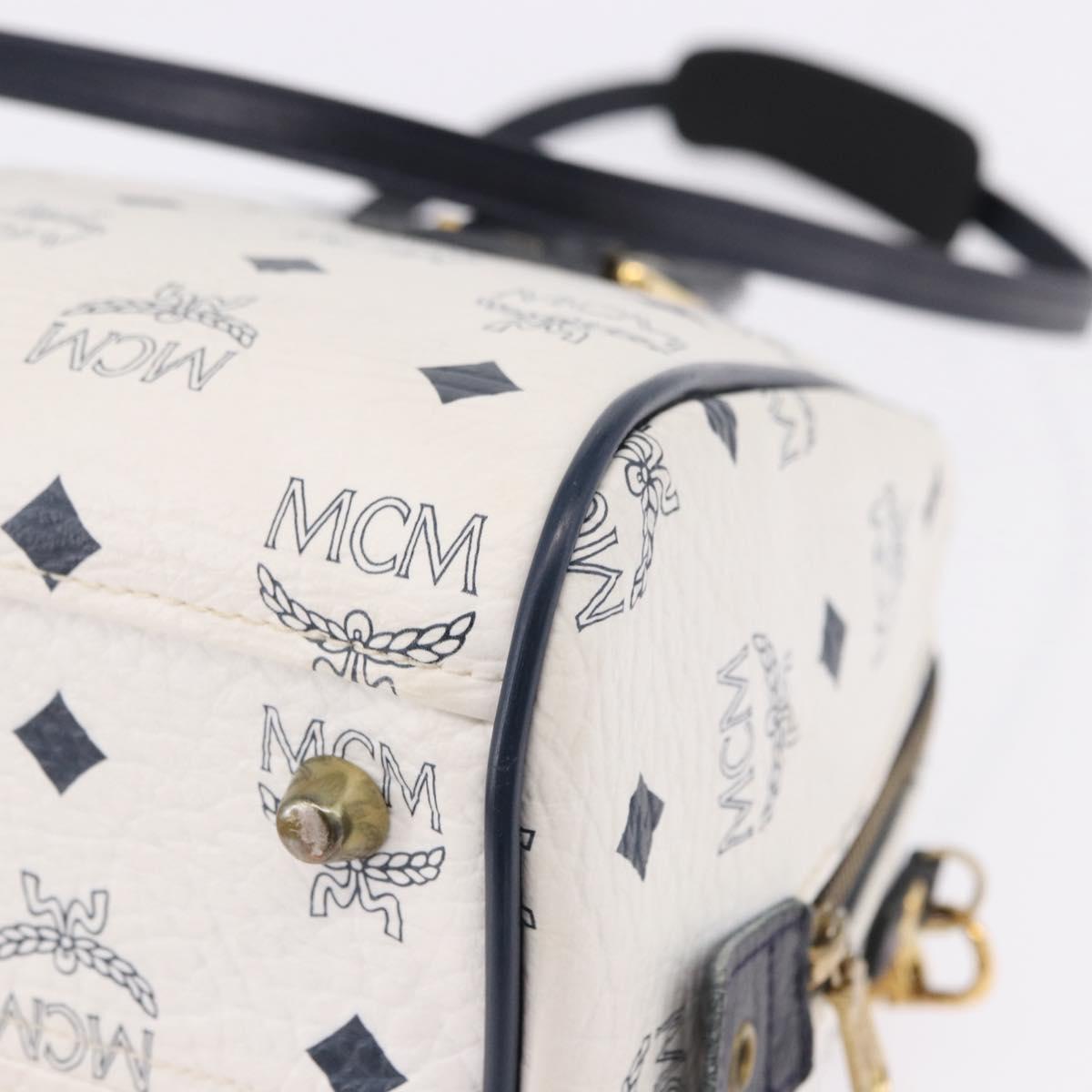 MCM Vicetos Boston Bag PVC Leather 2way White Gold Tone Auth 192878A