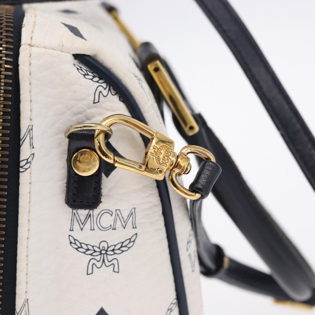 MCM Vicetos Boston Bag PVC Leather 2way White Gold Tone Auth 192878A