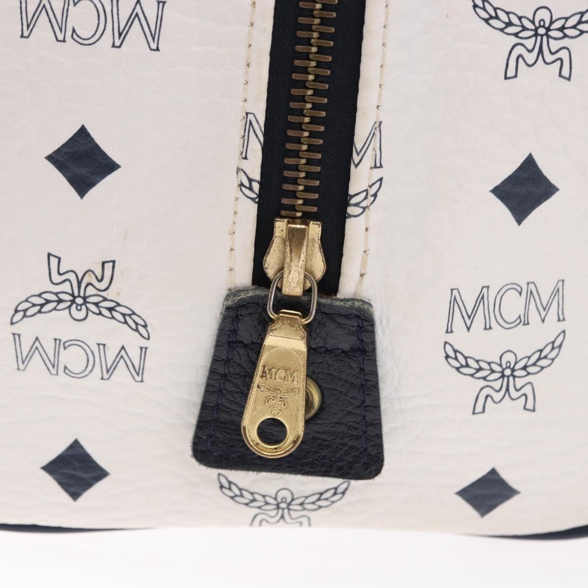 MCM Vicetos Boston Bag PVC Leather 2way White Gold Tone Auth 192878A