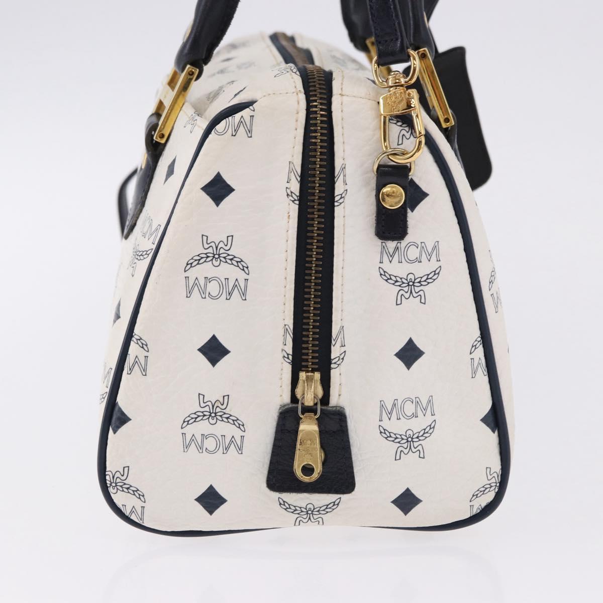 MCM Vicetos Boston Bag PVC Leather 2way White Gold Tone Auth 192878A