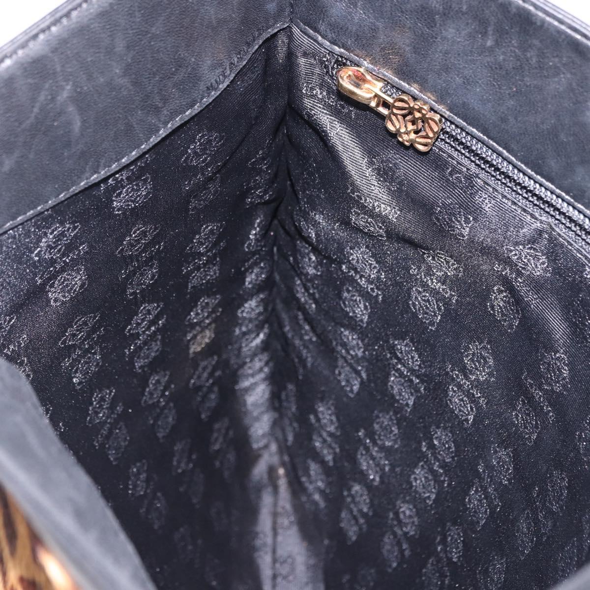 LOEWE Hand Bag Harako leather Black Leopard Auth 192879A