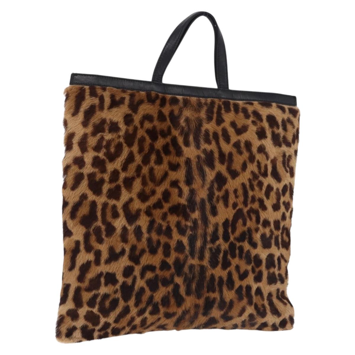 LOEWE Hand Bag Harako leather Black Leopard Auth 192879A