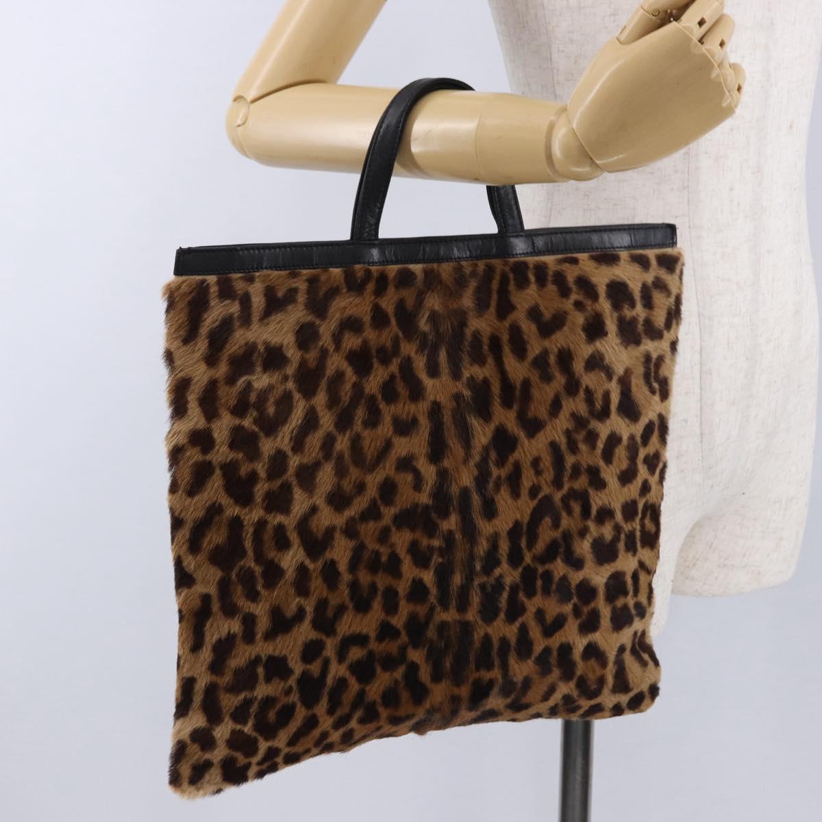 LOEWE Hand Bag Harako leather Black Leopard Auth 192879A