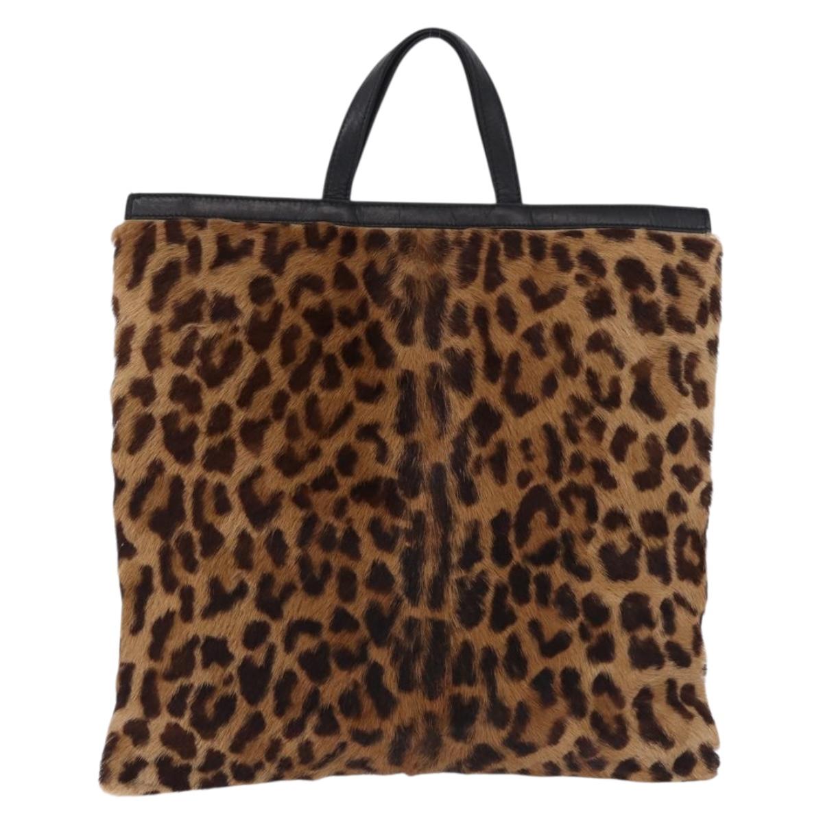 LOEWE Hand Bag Harako leather Black Leopard Auth 192879A