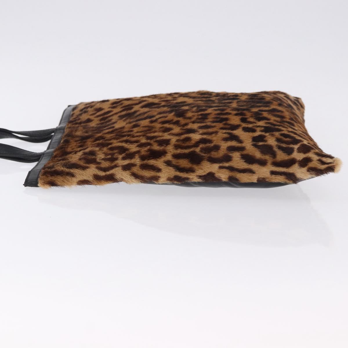 LOEWE Hand Bag Harako leather Black Leopard Auth 192879A