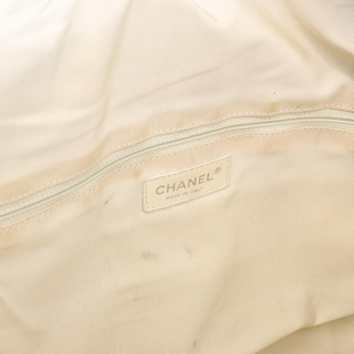 CHANEL Hand Bag Leather Ivory Silver CC Auth 192881