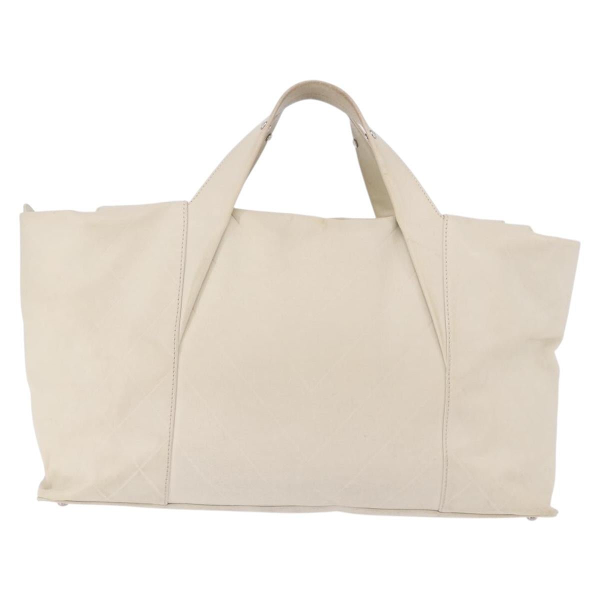 CHANEL Hand Bag Leather Ivory Silver CC Auth 192881
