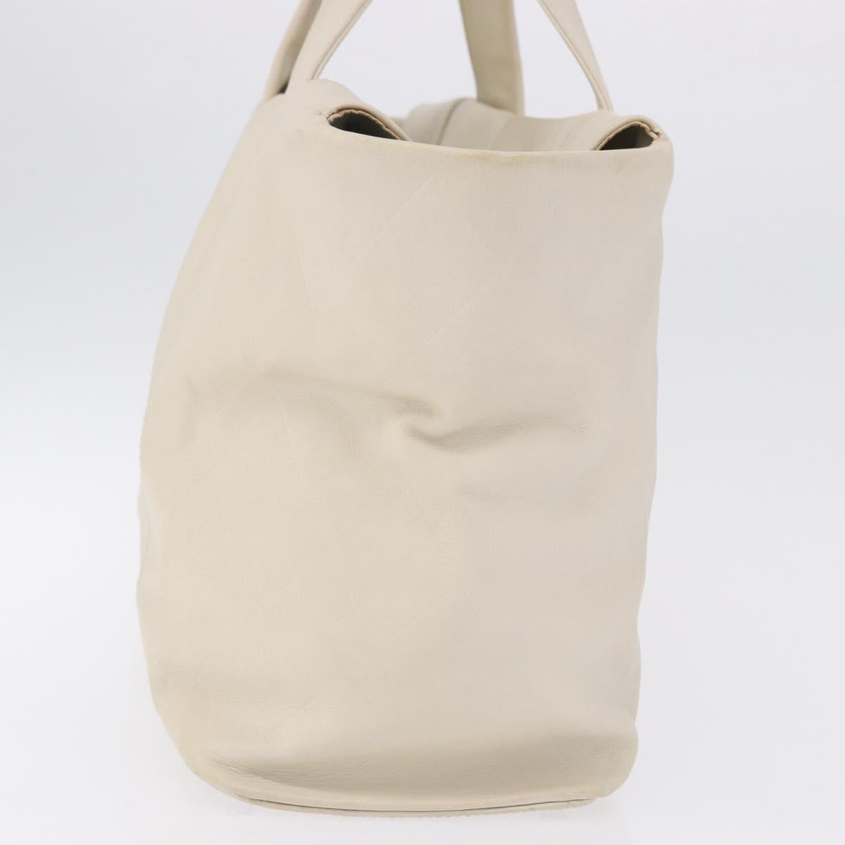 CHANEL Hand Bag Leather Ivory Silver CC Auth 192881