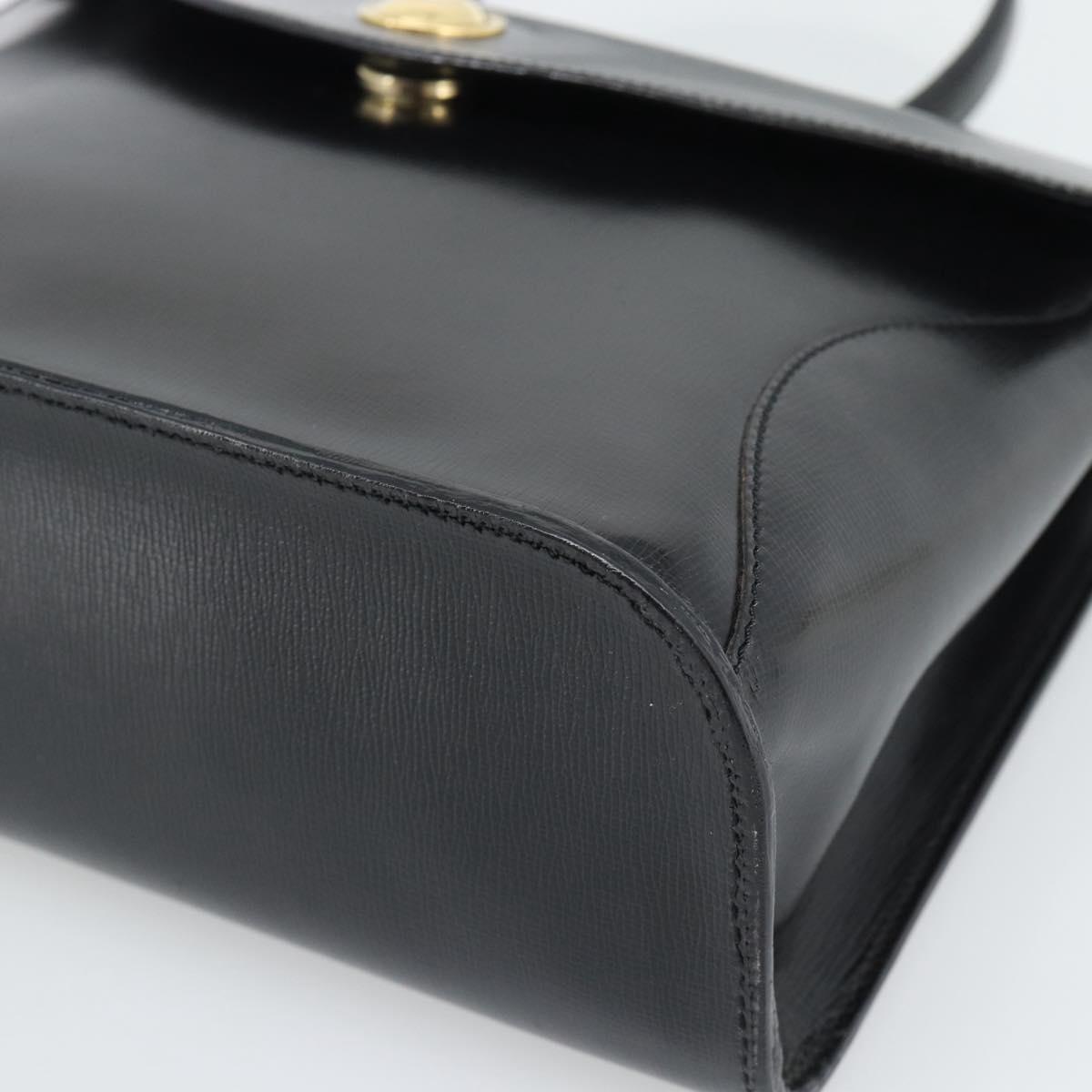 Christian Dior Hand Bag Leather Black Gold Tone Auth 192882