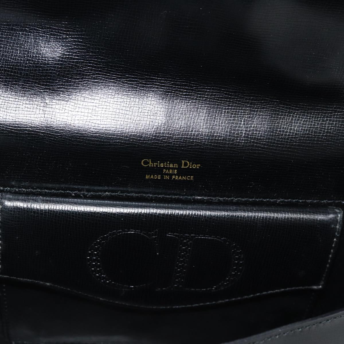 Christian Dior Hand Bag Leather Black Gold Tone Auth 192882