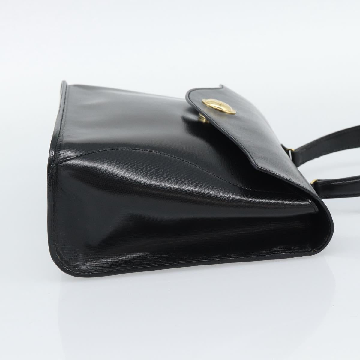 Christian Dior Hand Bag Leather Black Gold Tone Auth 192882