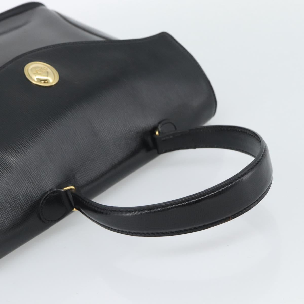 Christian Dior Hand Bag Leather Black Gold Tone Auth 192882