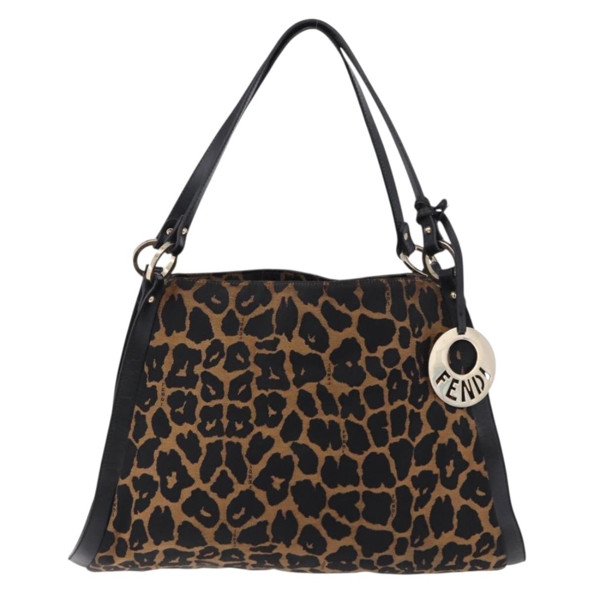 FENDI Tote Bag Canvas Brown Gold Tone Auth 192884