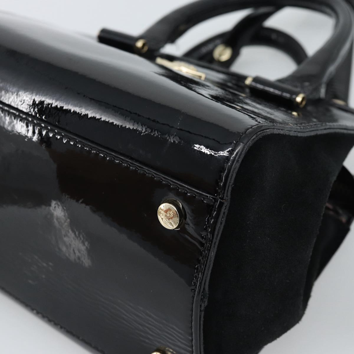 Vivienne Westwood Patent Hand Bag 2way Black Gold Tone Auth 192886A